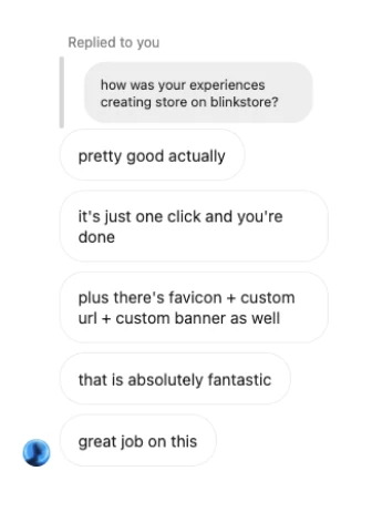 Created appreciating effort of blinkstore in solving his issue