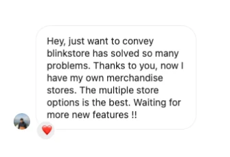 Brand thanking blinkstore for helping them setup merchandise store